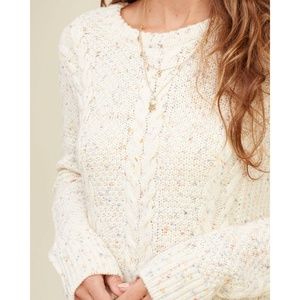 Hollister Cream Cable Knit Speckled Sweater